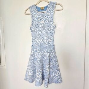 Ronny Kobo Azure And Ivory Print Aztec Print Sleeveless Mini Dress